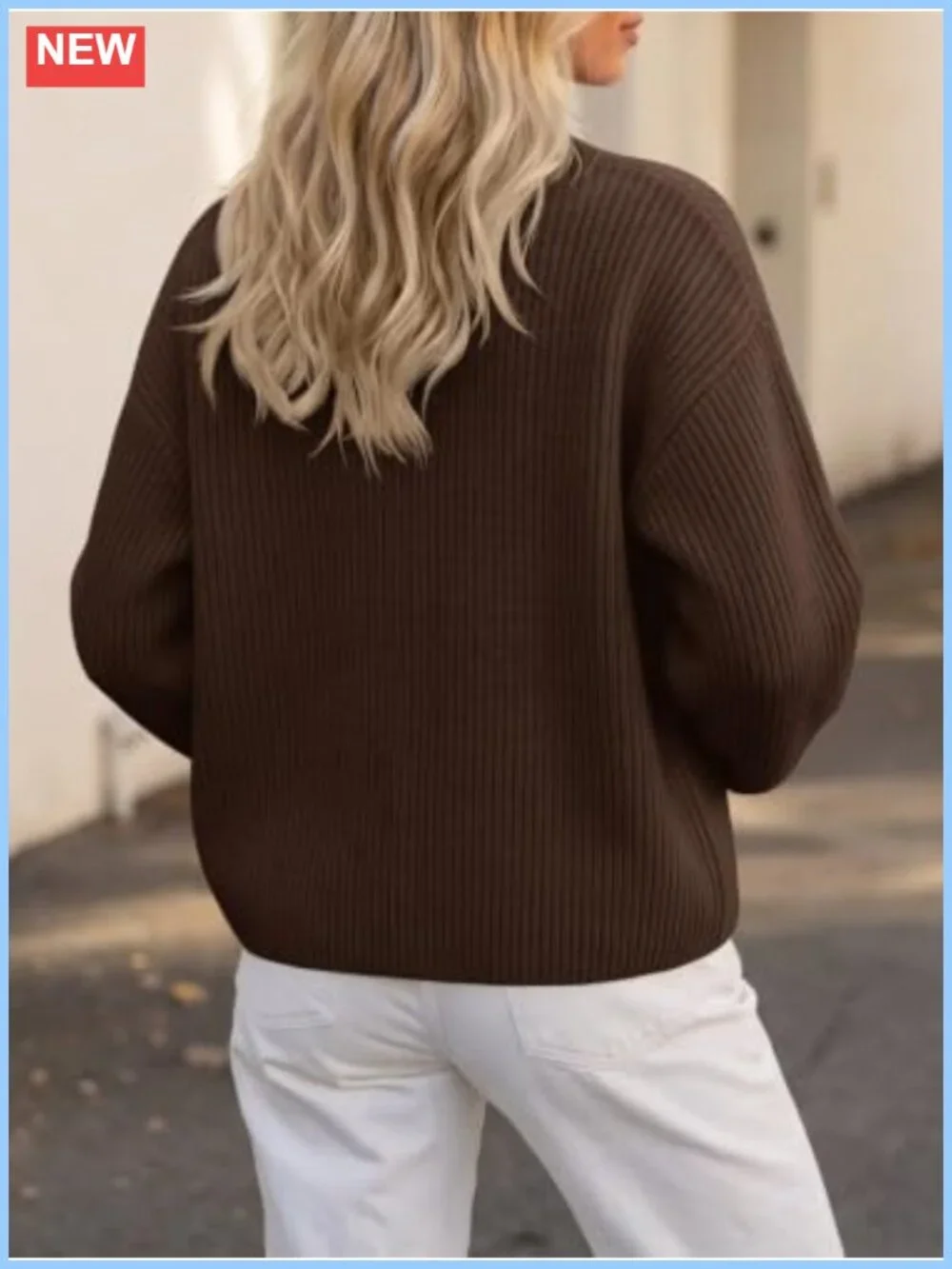 Chunky Ribbed Knit Zip Up Cardigan Mock Neck Long Sleeve Sweater Jacket